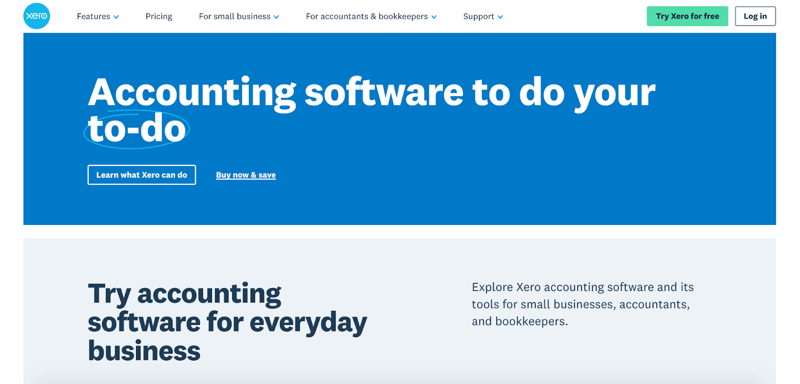 A screenshot of Xero accounting software for small business homepage.
