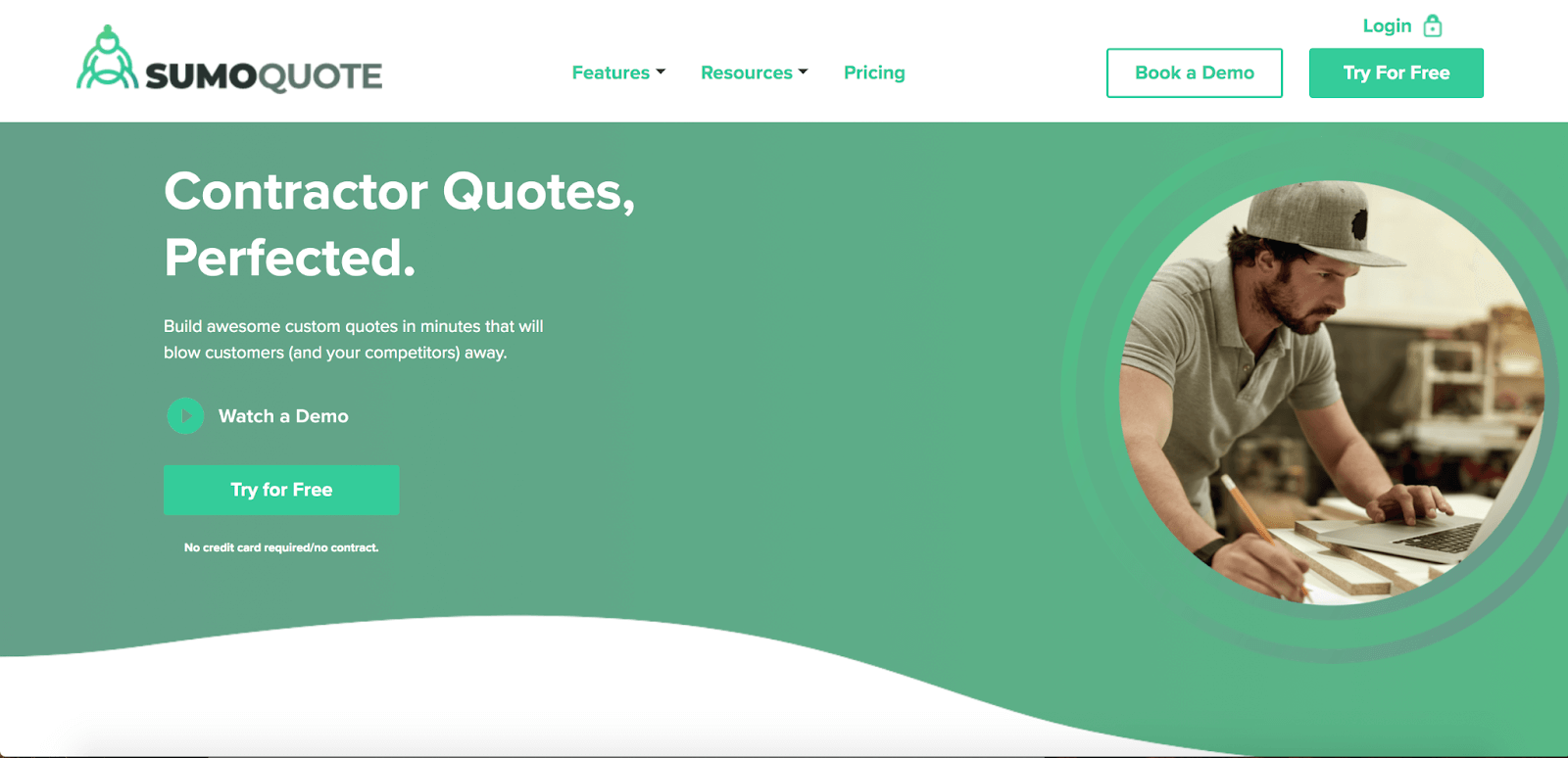 A screenshot of the SumoQuote homepage.