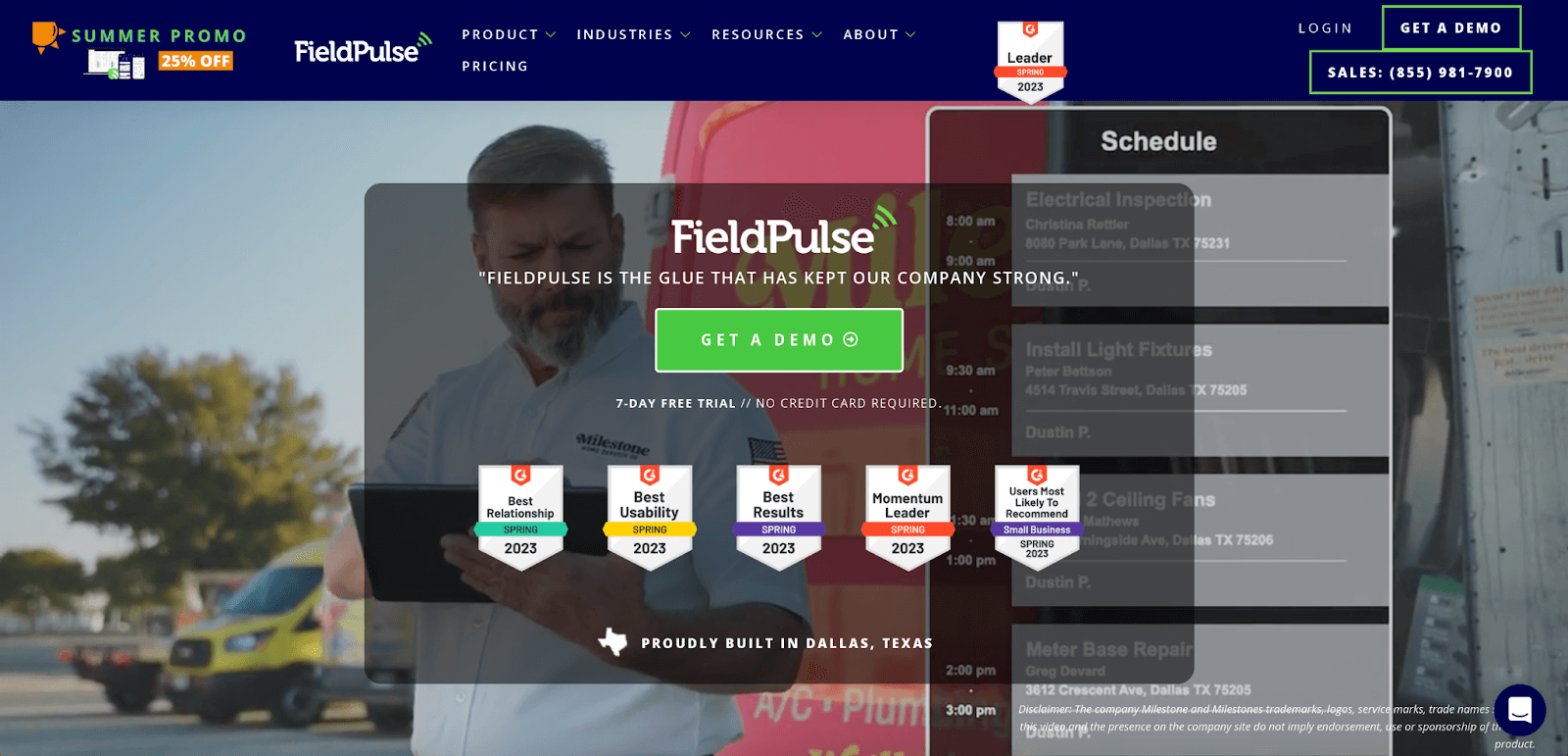 Screenshot of the FieldPulse homepage.