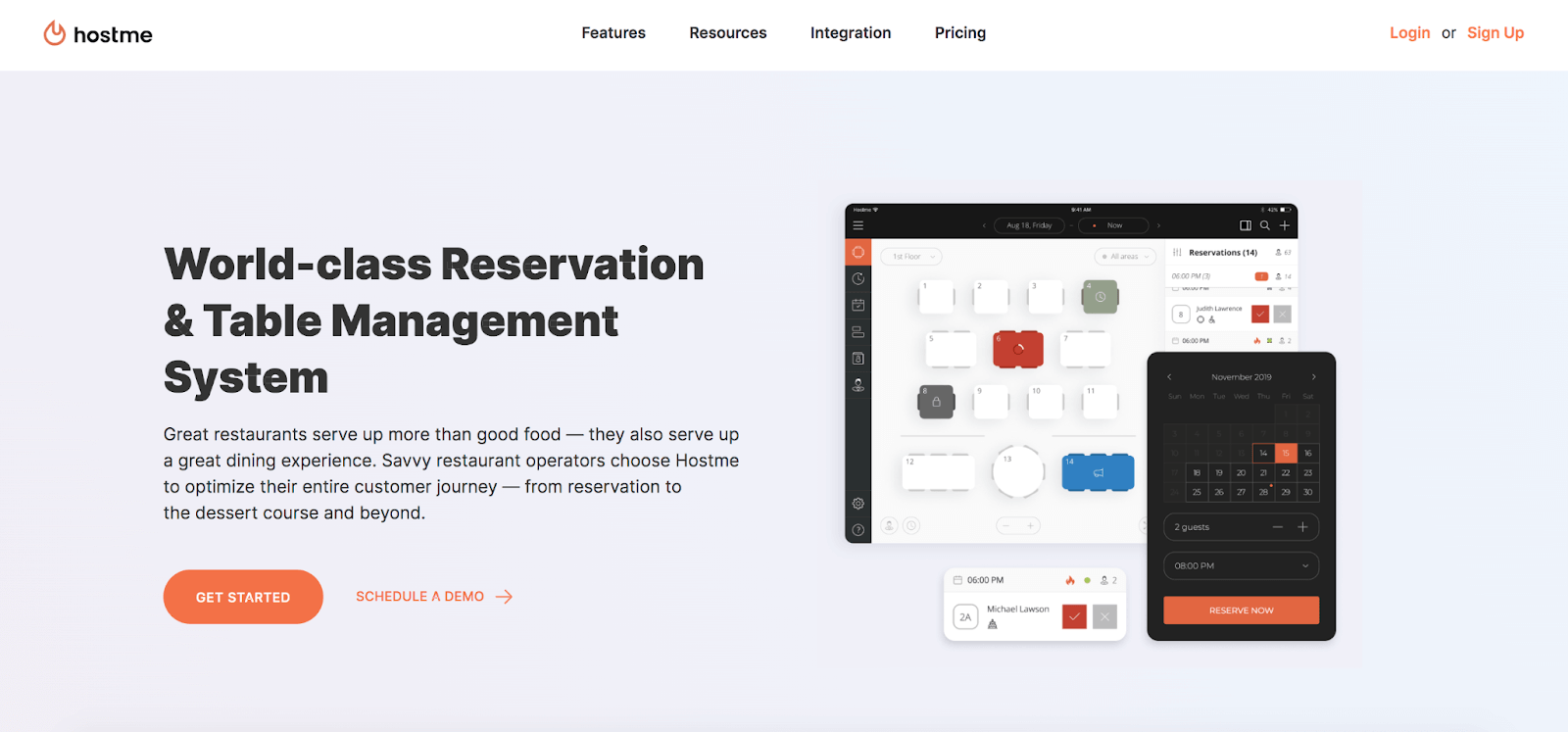 Screenshot of the best restaurant reservation software HostMe homepage.