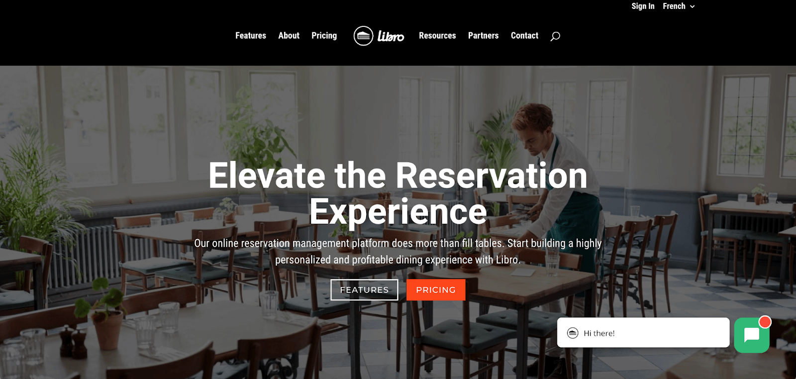 Screenshot of the best restaurant reservation software Libro homepage.