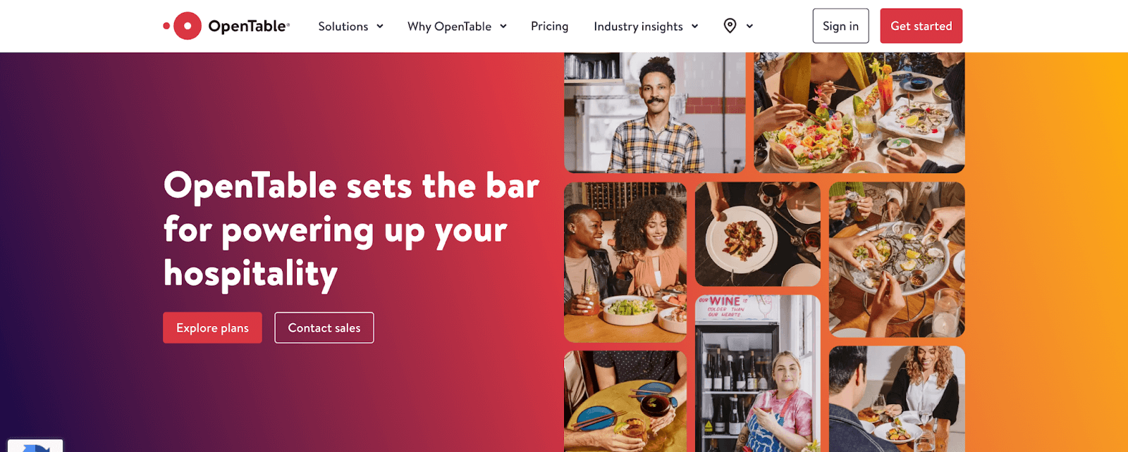 Screenshot of the best restaurant reservation software OpenTable homepage.