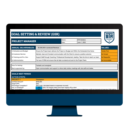 Preview of the goal setting and review GSR template you can get from Breakthrough Academy when you attend the webinar.