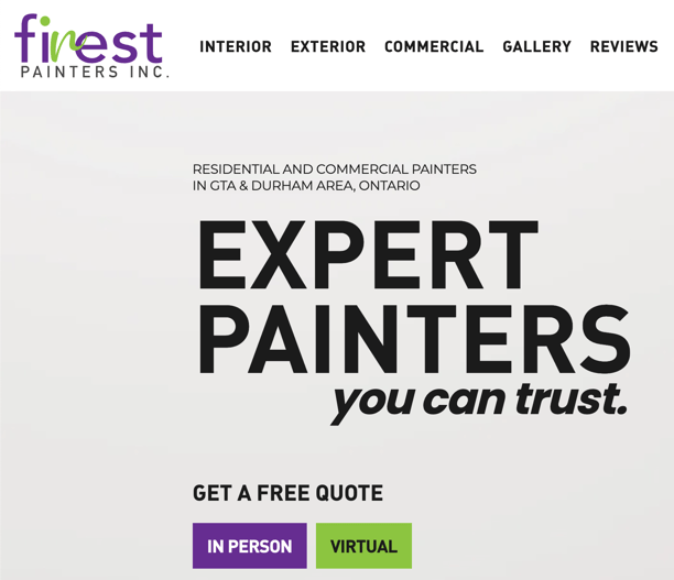 Screenshot example of Finest Painters Inc homepage.