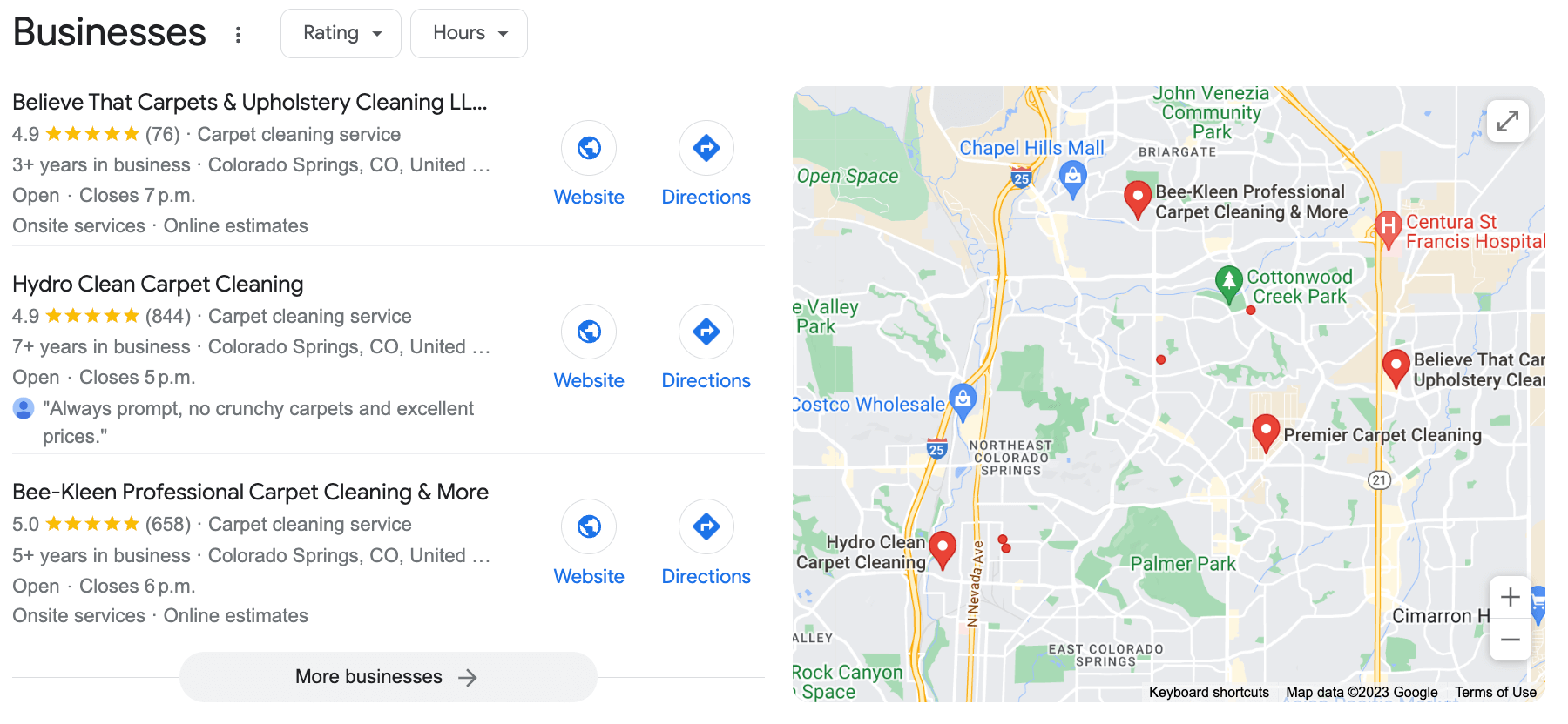 Example of optimized Google Business Profile examples for local carpet cleaning businesses in Colorado.