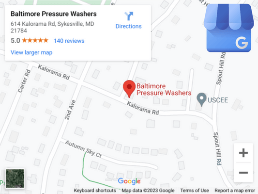 Example of a pressure washing company with great reviews appearing in Google Maps thanks to optimizing their Google Business Profile.