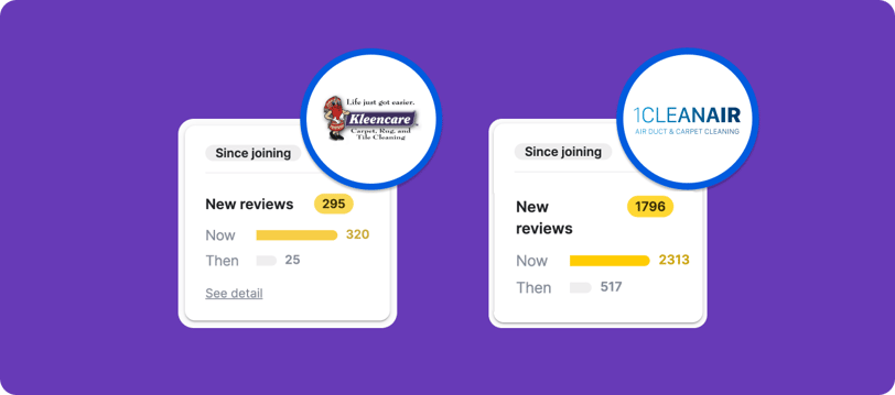 A before and after look at Kleencare and 1CLEANAIR's online reviews once they started using NiceJob reputation marketing software.