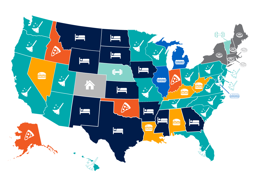 United States map of the showing the most popular franchise industries by State.
