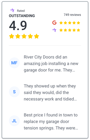 A screenshot of River City Doors' NiceJob Trust Badge that they have on their website.