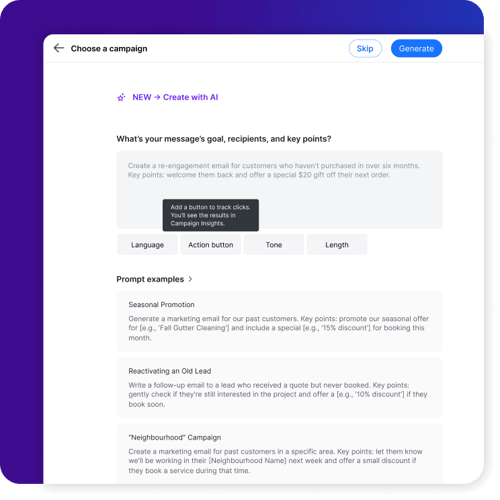 NiceJob Broadcasts step 1 create email campaign