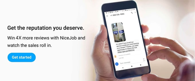 Callout box that says get the reputation you deserve. Win four times more reviews with NiceJob!