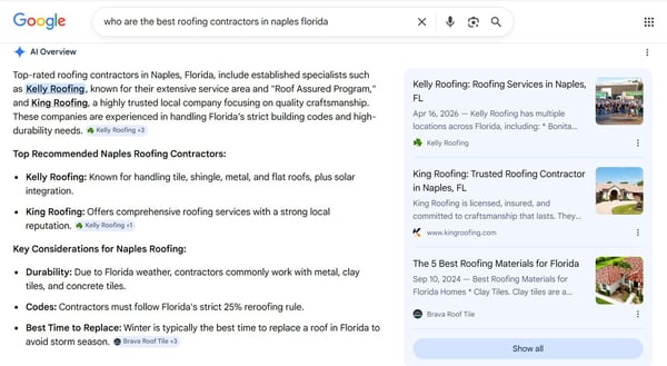 ai overview for roofing contractors in florida
