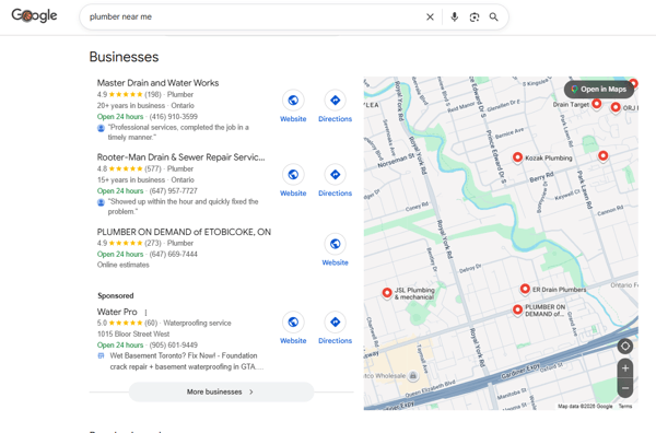 local search results for plumber near me