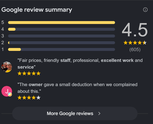 Google Review Summary