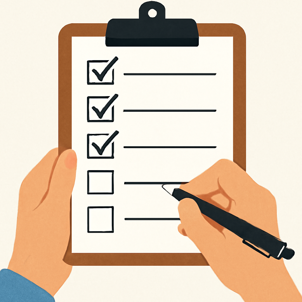 hand holding a clipboard ticking off a checklist