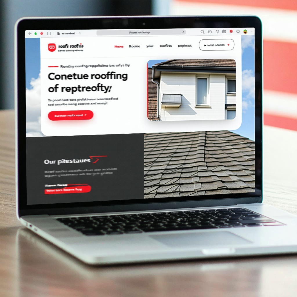 laptop with browser open to roofing website