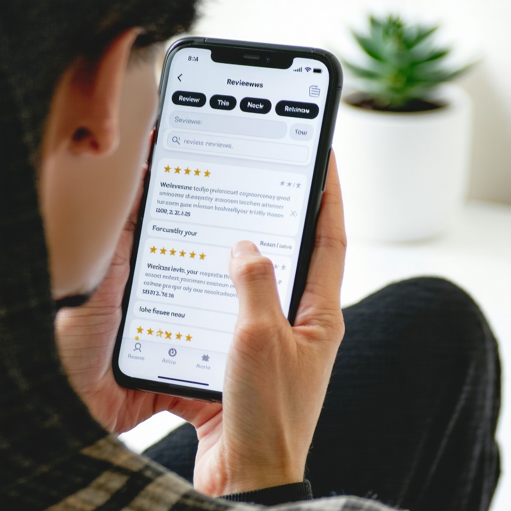 someone looking at online reviews on their phone