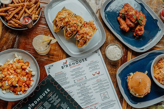 Preview of the menu and some food items at Birdhouse Wingerie and Bar.