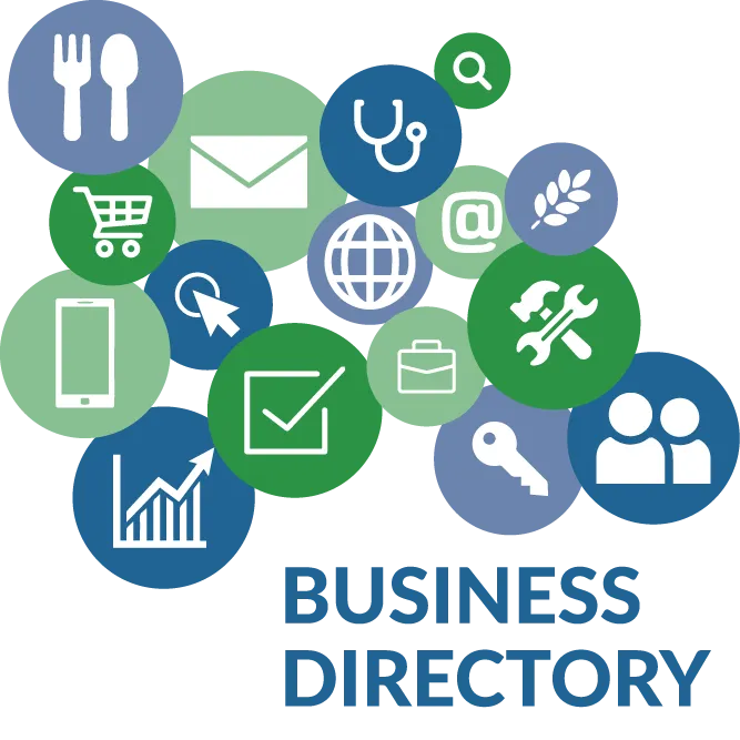 Local business directory image with different icons that represent different types of businesses.