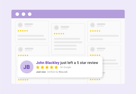 Preview of NiceJob's social proof tool, the Engage widget, that shows your best and most up to date reviews in a corner of your website.