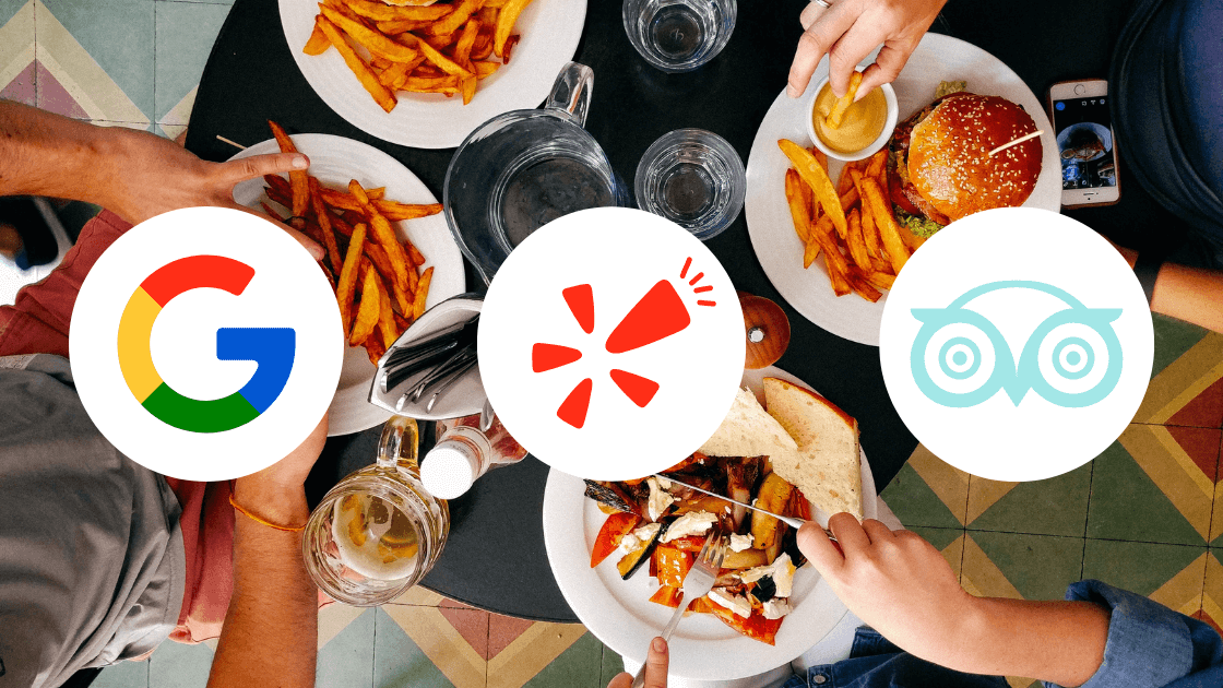 Restaurant review sites blog header featuring Google, Yelp, and TripAdvisor logos.
