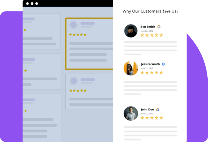 Preview of the NiceJob Stories social proof widget which easily and automatically displays all of your best reviews on your website.